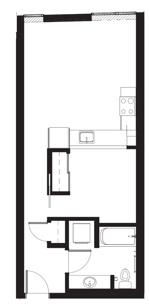 a floor plan of a small apartment with a bedroom and a living room